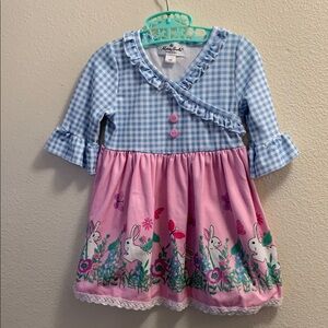 Marie Nicole Bunny Rabbit Blue Gingham Easter Party Dress XS (18-24 Months) J